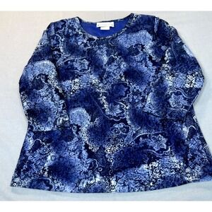 Saint Germain shirt blouse medium blue floral, shoulder pads women's vintage USA